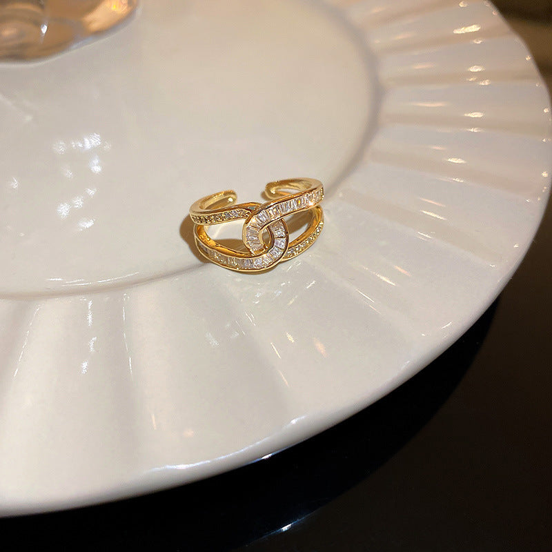Real Gold Electroplated Diamond Flower Pattern Retro Temperament Index Finger Ring