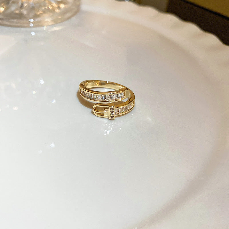 Real Gold Electroplated Diamond Flower Pattern Retro Temperament Index Finger Ring