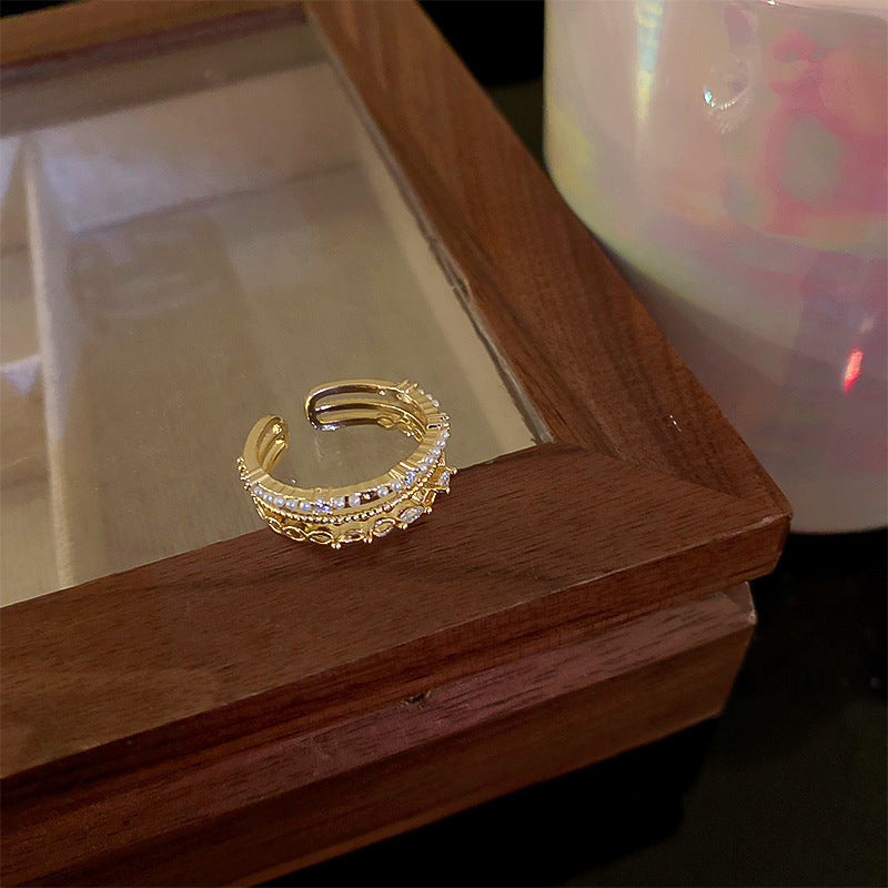 Real Gold Electroplated Diamond Flower Pattern Retro Temperament Index Finger Ring