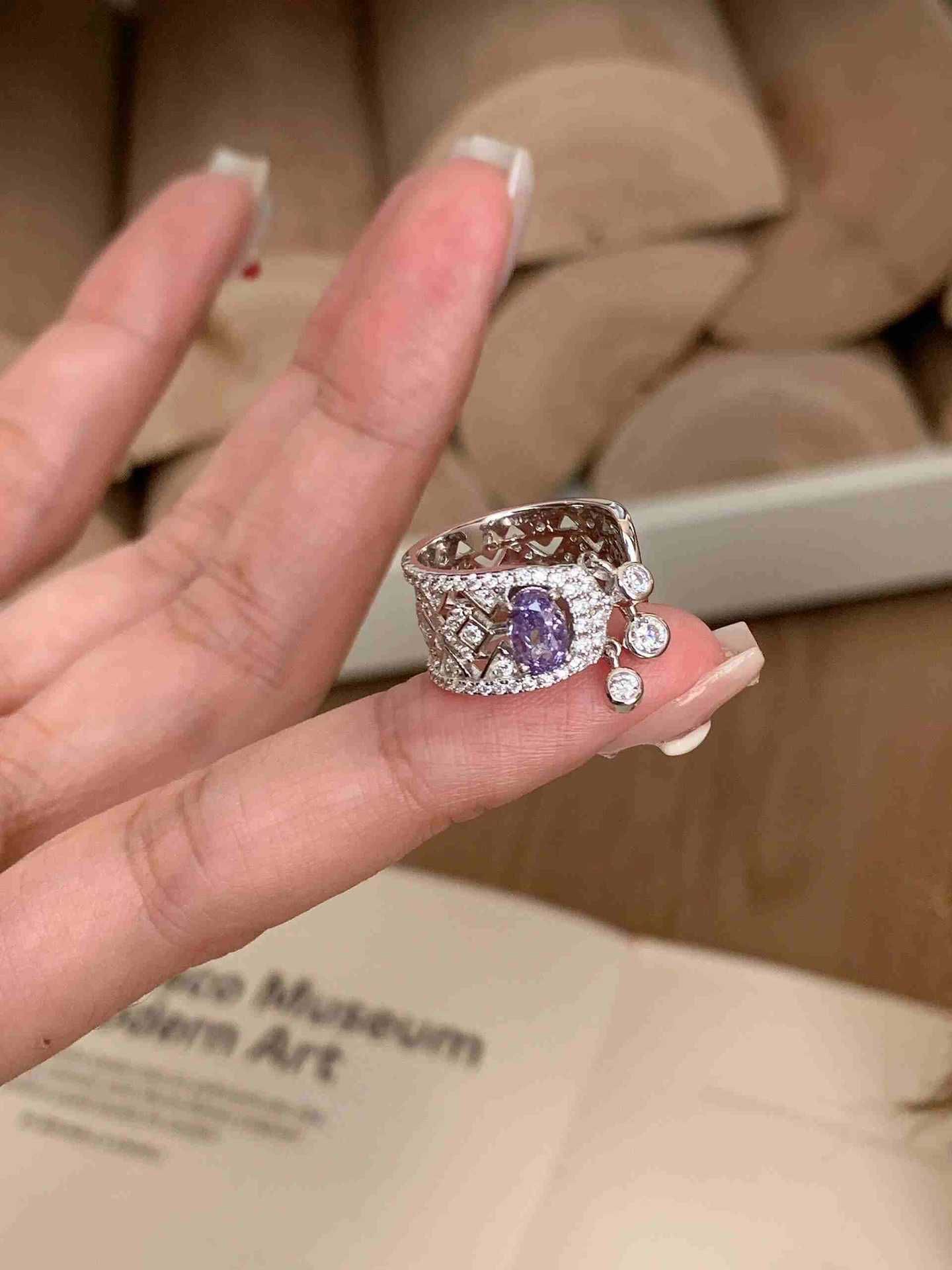 Real Gold Electroplated Diamond Flower Pattern Retro Temperament Index Finger Ring