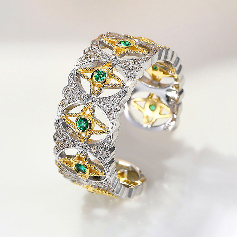 Real Gold Electroplated Diamond Flower Pattern Retro Temperament Index Finger Ring