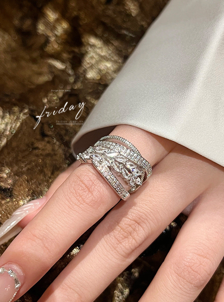 Real Gold Electroplated Diamond Flower Pattern Retro Temperament Index Finger Ring