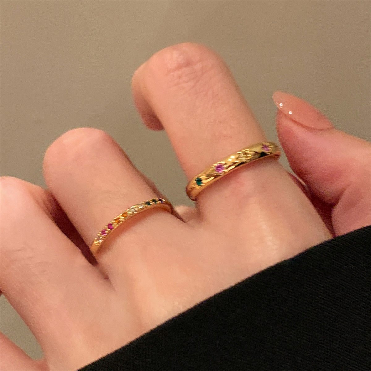 Real Gold Electroplated Diamond Flower Pattern Retro Temperament Index Finger Ring