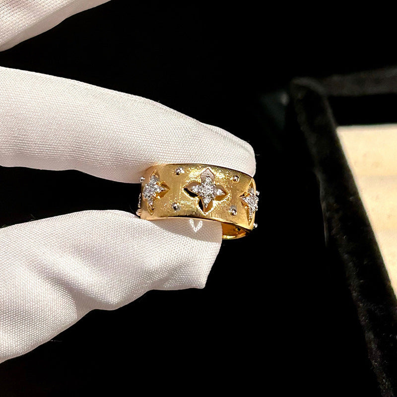 Real Gold Electroplated Diamond Flower Pattern Retro Temperament Index Finger Ring
