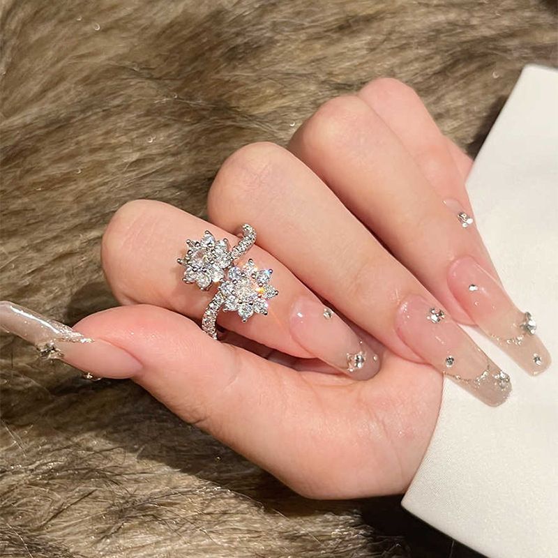 Real Gold Electroplated Diamond Flower Pattern Retro Temperament Index Finger Ring