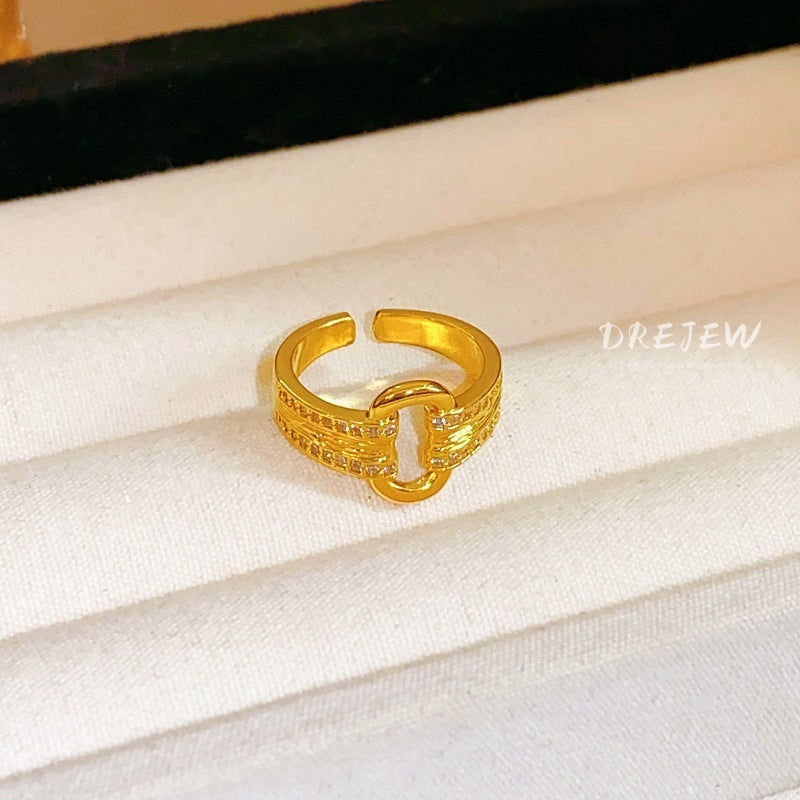 Real Gold Electroplated Diamond Flower Pattern Retro Temperament Index Finger Ring