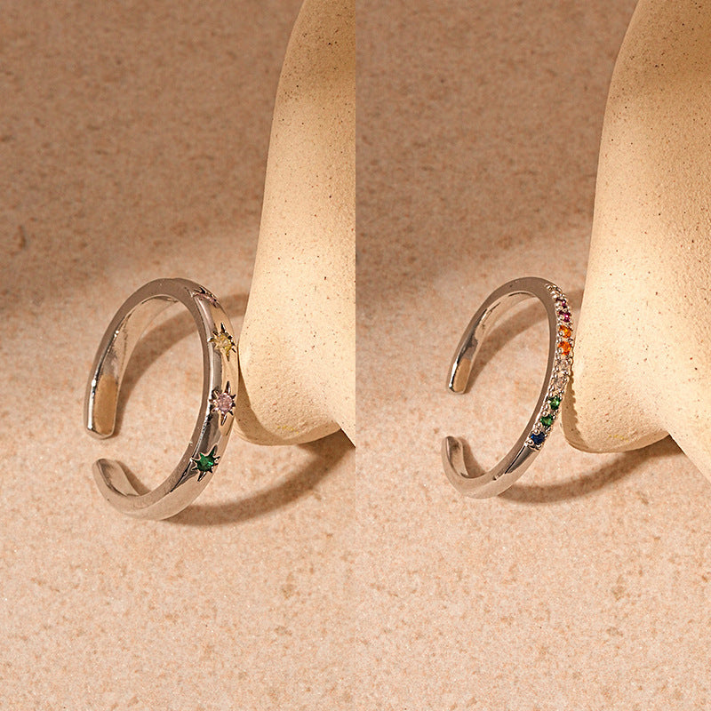 Real Gold Electroplated Diamond Flower Pattern Retro Temperament Index Finger Ring