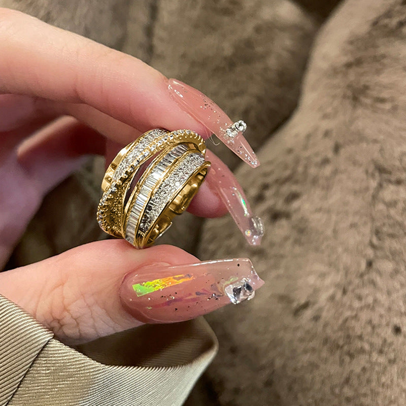 Real Gold Electroplated Diamond Flower Pattern Retro Temperament Index Finger Ring
