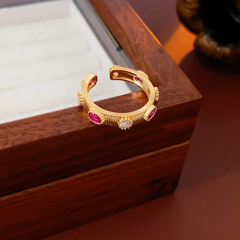 Real Gold Electroplated Diamond Flower Pattern Retro Temperament Index Finger Ring