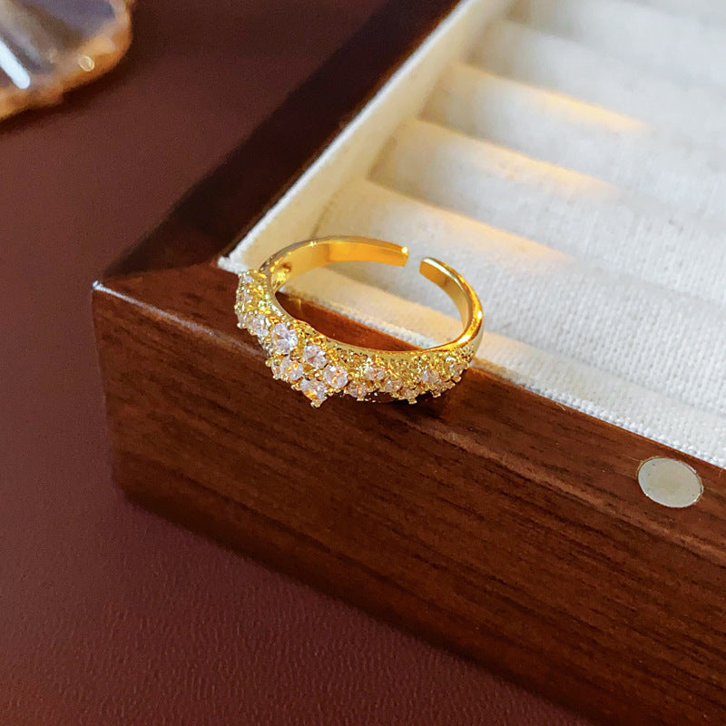 Real Gold Electroplated Diamond Flower Pattern Retro Temperament Index Finger Ring