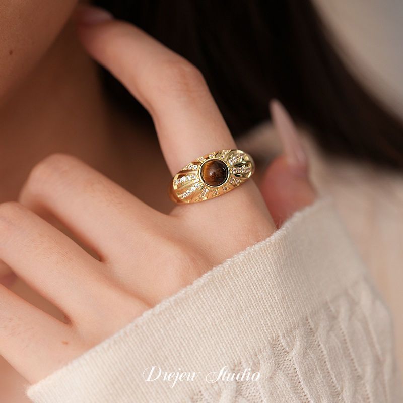 Real Gold Electroplated Diamond Flower Pattern Retro Temperament Index Finger Ring