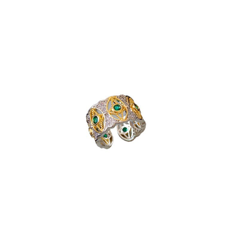 Real Gold Electroplated Diamond Flower Pattern Retro Temperament Index Finger Ring