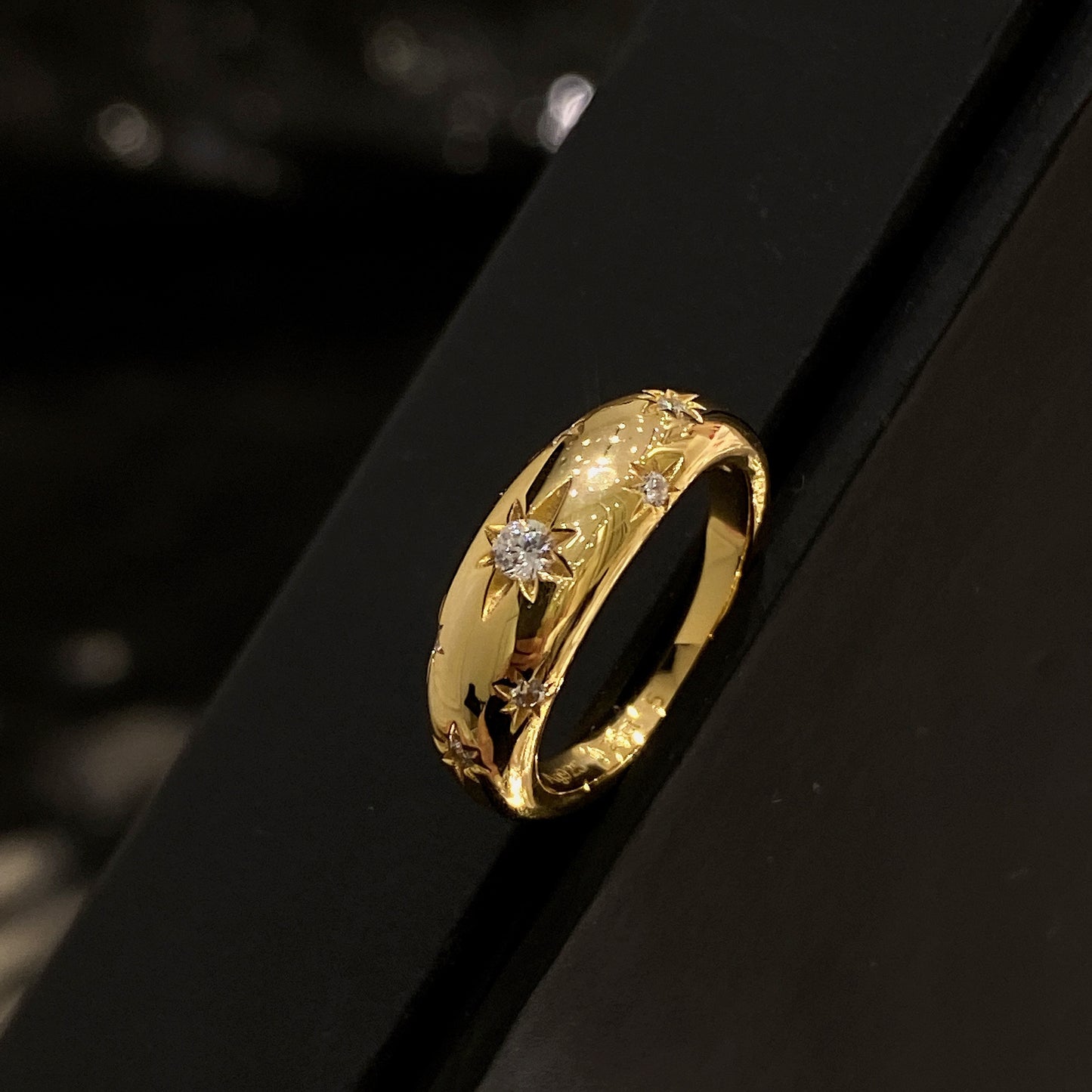 Real Gold Electroplated Diamond Flower Pattern Retro Temperament Index Finger Ring