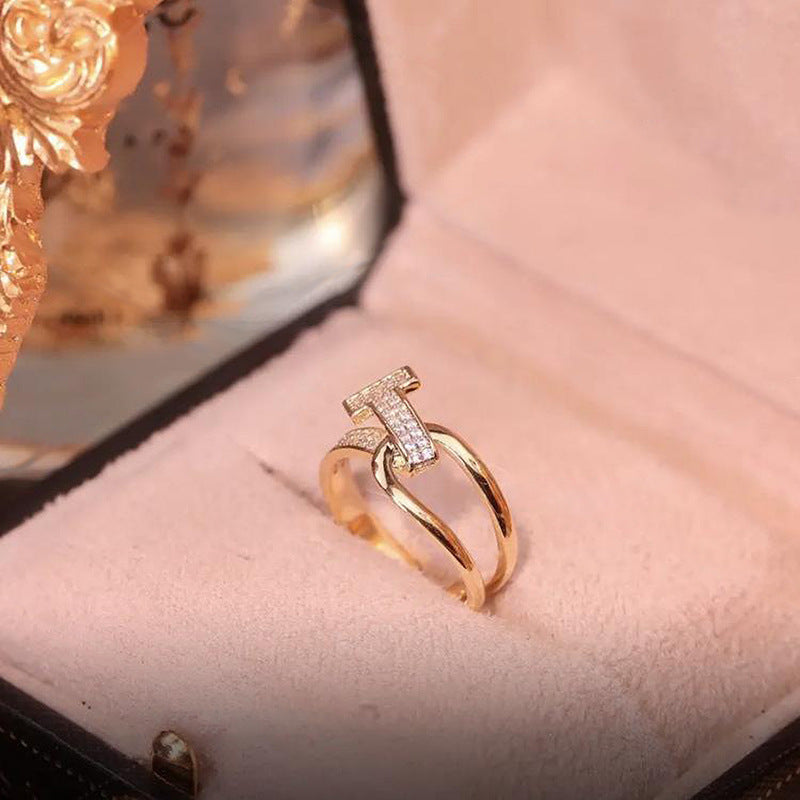 Real Gold Electroplated Diamond Flower Pattern Retro Temperament Index Finger Ring